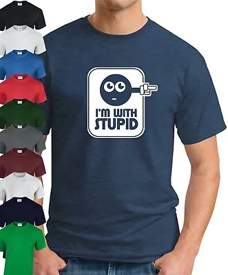 I’M WITH STUPID T-SHIRT > Funny Slogan Novelty Mens Geeky Gift Nerd Joke • £9.49